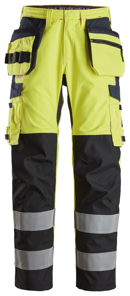 Snickers 6264 – Protec Work, Pantalon de travail renforcé au niveau de tibia avec poches holster haute visibilité, Classe 2