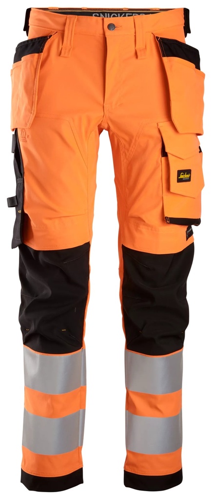 Snickers 6243 – AllroundWork, Pantalon en tissu extensible avec poches holster, haute visibilité, Classe 2